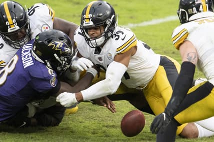 Nov 1, 2020; Baltimore, Maryland, USA; Pittsburgh Steelers free safety Minkah Fitzpatrick (39) hits Baltimore Ravens quarterback Lamar Jackson (8) as the ball hits the ground fourth quarter at M&T Bank Stadium. Mandatory Credit: Tommy Gilligan-USA TODAY Sports