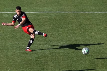 Mar 7, 2020; Washington, DC, Washington, DC, USA; D.C. United midfielder Felipe Martins (18) passes the ball against Inter Miami at Audi Field. Mandatory Credit: Geoff Burke-USA TODAY Sports