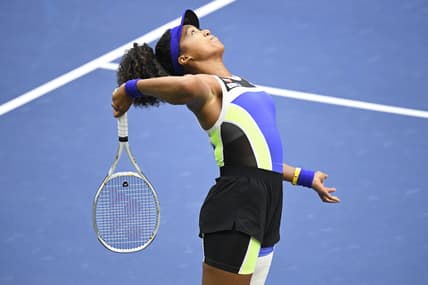 Sep 12, 2020; Flushing Meadows, New York, USA;  Naomi Osaka of Japan faces Victoria Azarenka of Belarus in the women's singles final of the 2020 U.S. Open tennis tournament at the USTA Billie Jean King Tennis Center. Mandatory Credit: Danielle Parhizkaran-USA TODAY Sports