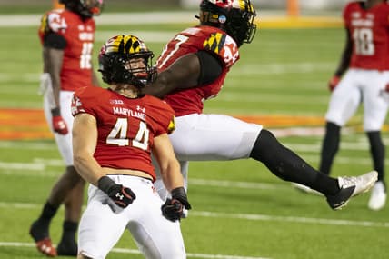 Oct 30, 2020; College Park, Maryland, USA;    Maryland Terrapins linebacker Chance Campbell (44) reacts after the play during the fourth quarter against the Maryland Terrapins A  quarter at Capital One Field at Maryland Stadium. Mandatory Credit: Tommy Gilligan-USA TODAY Sports