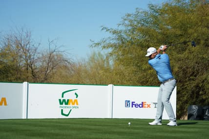 Feb 4, 2021; Scottsdale, Arizona, USA; Matthew NeSmith plays his tee shot on the ninth during the first round of the Waste Management Phoenix Open golf tournament at TPC Scottsdale. Mandatory Credit: Allan Henry-USA TODAY Sports