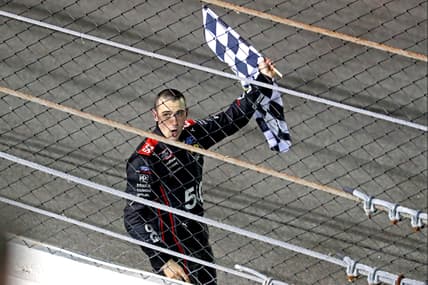 Feb 13, 2021; Daytona Beach, FL, USA; Xfinity Series driver Austin Cindric (22) celebrates winning the Beef. It's What's for Dinner. 300 at Daytona International Speedway. Mandatory Credit: Mark J. Rebilas-USA TODAY Sports