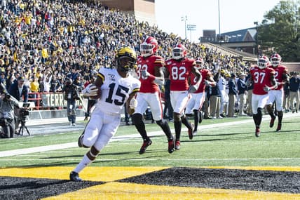 Nov 2, 2019; College Park, MD, USA;  Michigan Wolverines wide receiver Giles Jackson (15) returns the opening kick off for a touchdown during the first quarter against the Maryland Terrapins at Capital One Field at Maryland Stadium. Mandatory Credit: Tommy Gilligan-USA TODAY Sports