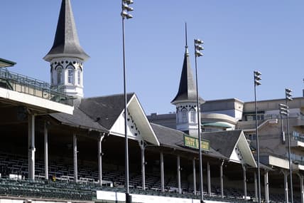 Sep 5, 2020; Louisville, Kentucky, USA; A general view of the Twin Spires before the 146th running of the Kentucky Derby at Churchill Downs. Mandatory Credit: Brian Spurlock-USA TODAY Sports