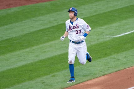 Sep 3, 2020; New York City, New York, USA; New York Mets third baseman Todd Frazier (33) rounds the bases after hitting a home run during the second inning against the New York Yankees at Citi Field. Mandatory Credit: Gregory Fisher-USA TODAY Sports