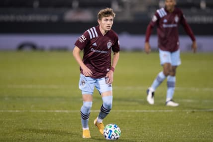Nov 1, 2020; Commerce City, Colorado, USA; Colorado Rapids defender Sam Vines (13) controls the ball in the first half against the Seattle Sounders at Dick's Sporting Goods Park. Mandatory Credit: Isaiah J. Downing-USA TODAY Sports
