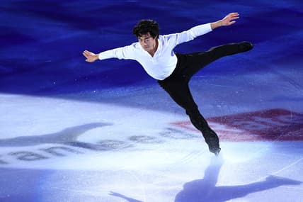 Jan 17, 2021; Las Vegas, Nevada, USA; Nathan Chen performs during the Skating Spectacular event at the 2021 U.S. Figure Skating Championships at Orleans Arena. Mandatory Credit: Orlando Ramirez-USA TODAY Sports