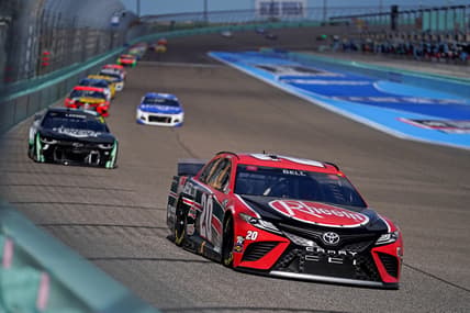 Feb 28, 2021; Homestead, Florida, USA; NASCAR Cup Series driver Christopher Bell (20) races during the Dixie Vodka 400 Homestead-Miami Speedway.  Mandatory Credit: Jasen Vinlove-USA TODAY Sports