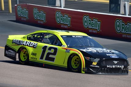 Mar 14, 2021; Avondale, Arizona, USA; NASCAR Cup Series driver Ryan Blaney (12) drives during the NASCAR Instacart 500 at Phoenix Raceway. Mandatory Credit: Joe Camporeale-USA TODAY Sports
