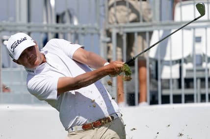 Mar 18, 2021; Palm Beach Gardens, Florida, USA; Matt Jones tees off on the 17th hole during the first round of The Honda Classic golf tournament at PGA National (Champion). Mandatory Credit: Jasen Vinlove-USA TODAY Sports