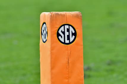 Oct 14, 2017; Knoxville, TN, USA; General view of the SEC logo during the second quarter of the game between the Tennessee Volunteers and South Carolina Gamecocks at Neyland Stadium. Mandatory Credit: Randy Sartin-USA TODAY Sports