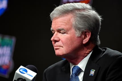 Apr 4, 2019; Minneapolis, MN, USA; NCAA president Mark Emmert speaks during a press conference at U.S. Bank Stadium. Mandatory Credit: Robert Deutsch-USA TODAY Sports