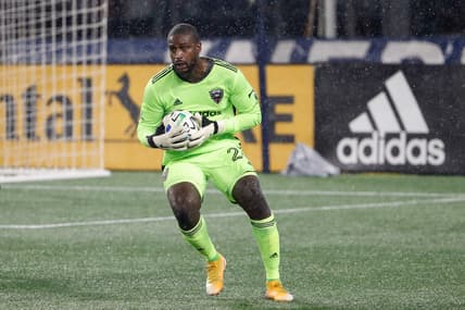 Nov 1, 2020; Foxborough, Massachusetts, USA; D.C. United goalkeeper Bill Hamid (24) during the first half against the New England Revolution at Gillette Stadium. Mandatory Credit: Winslow Townson-USA TODAY Sports
