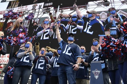 Jan 10, 2021; Nashville, Tennessee, USA; Nashville police officers who saved lives during the Christmas bombing are honored at the start of the Tennessee Titans game against the Baltimore Ravens. Mandatory Credit: George Walker IV/The Tennessean via USA TODAY Sports