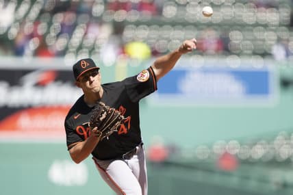 Apr 2, 2021; Boston, Massachusetts, USA; Baltimore Orioles pitcher John Means (47) delivers a pitch during the first inning against the Boston Red Sox at Fenway Park. Mandatory Credit: Gregory Fisher-USA TODAY Sports