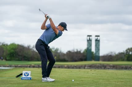 Apr 4, 2021; San Antonio, Texas, USA; Jordan Spieth hits on hole 3 during the final round of the Valero Texas Open golf tournament. Mandatory Credit: Daniel Dunn-USA TODAY Sports