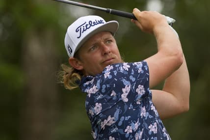 Apr 15, 2021; Hilton Head, South Carolina, USA; Cameron Smith tees off on the ninth hole during the first round of the RBC Heritage golf tournament. Mandatory Credit: Joshua S. Kelly-USA TODAY Sports