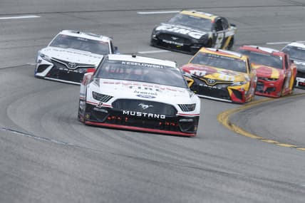 Apr 18, 2021; Richmond, Virginia, USA; NASCAR Cup Series driver Brad Keselowski (2) races during the Toyota Owners 400 at Richmond International Raceway. Mandatory Credit: Amber Searls-USA TODAY Sports