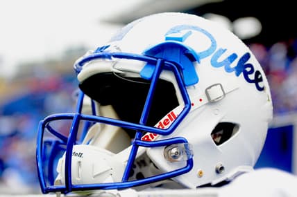 Oct 20, 2018; Durham, NC, USA; A Duke Blue Devils footballl helmet during the second half at Wallace Wade Stadium. The Cavaliers won 28-14. Mandatory Credit: Rob Kinnan-USA TODAY Sports