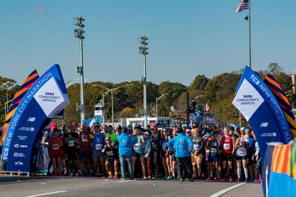 Nov 3, 2019; New York, NY, USA; Runners prepare to cross the Verrazzano bridge during the 2019 TCS New York City Marathon in New York, NY. Mandatory Credit: John Jones-USA TODAY Sports