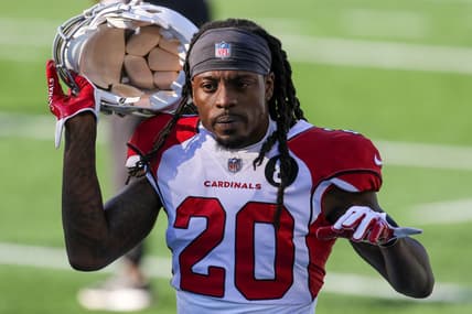 Nov 29, 2020; Foxborough, Massachusetts, USA; Arizona Cardinals cornerback Dre Kirkpatrick (20) against the New England Patriots at Gillette Stadium. Mandatory Credit: Paul Rutherford-USA TODAY Sports