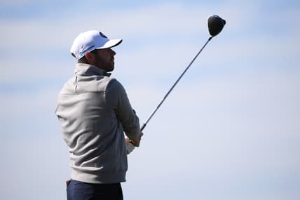 Jan 28, 2021; San Diego, California, USA; Matthew Wolff watches his shot from the fourth tee during the first round of the Farmers Insurance Open golf tournament at Torrey Pines Municipal Golf South Course. Mandatory Credit: Orlando Ramirez-USA TODAY Sports