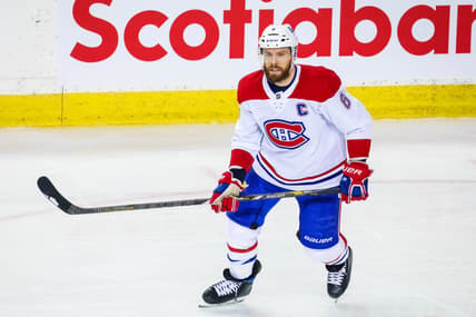 Apr 23, 2021; Calgary, Alberta, CAN; Montreal Canadiens defenseman Shea Weber (6) skates against the Calgary Flames during the second period at Scotiabank Saddledome. Mandatory Credit: Sergei Belski-USA TODAY Sports