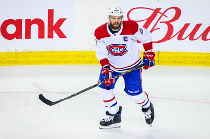 Apr 23, 2021; Calgary, Alberta, CAN; Montreal Canadiens defenseman Shea Weber (6) skates against the Calgary Flames during the second period at Scotiabank Saddledome. Mandatory Credit: Sergei Belski-USA TODAY Sports