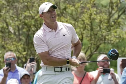 May 9, 2021; Charlotte, North Carolina, USA; Rory McIlroy watches his tee shot on 2 during the final round of the Wells Fargo Championship golf tournament. Mandatory Credit: Jim Dedmon-USA TODAY Sports