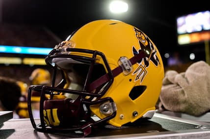 Oct 28, 2017; Tempe, AZ, USA; General view of an Arizona State Sun Devils helmet during the game against the USC Trojans at Sun Devil Stadium. Mandatory Credit: Matt Kartozian-USA TODAY Sports