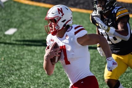 Nov 27, 2020; Iowa City, Iowa, USA; Nebraska Cornhuskers quarterback Luke McCaffrey (7) in action against the Iowa Hawkeyes at Kinnick Stadium. Mandatory Credit: Jeffrey Becker-USA TODAY Sports