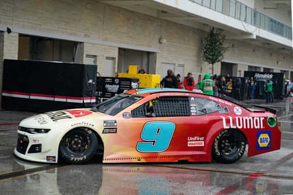 May 22, 2021; Austin, TX, USA; Chase Elliott (9) pulls out of garage for Nascar Cup Series practice at Circuit of the Americas. Mandatory Credit: Scott Wachter-USA TODAY Sports