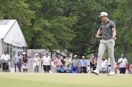 Jun 13, 2021; Ridgeland, South Carolina, USA; Garrick Higgo on the first green during the final round of the Palmetto Championship at Congaree golf tournament. Mandatory Credit: David Yeazell-USA TODAY Sports