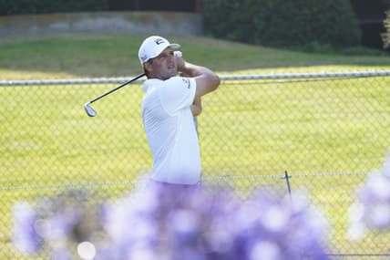 Jun 14, 2021; San Diego, California, USA; Bryson DeChambeau hits his tee shot on the 11th hole during a practice round of the U.S. Open golf tournament at Torrey Pines. Mandatory Credit: Michael Madrid-USA TODAY Sports
