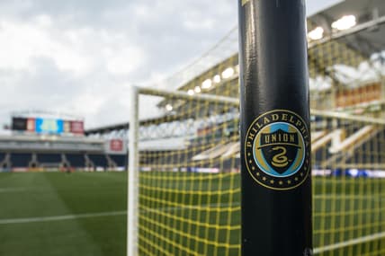 Aug 12, 2017; Philadelphia, PA, USA; General view of a Philadelphia Union logo on a netting support pole before a game against the Montreal Impact at Talen Energy Stadium. Mandatory Credit: Bill Streicher-USA TODAY Sports