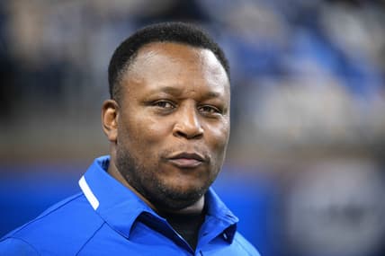 Nov 28, 2019; Detroit, MI, USA; Detroit Lions former player Barry Sanders before the game against the Chicago Bears at Ford Field. Mandatory Credit: Tim Fuller-USA TODAY Sports