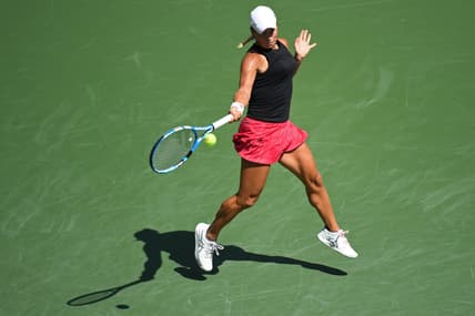 Sep 8, 2020; Flushing Meadows, New York,USA; Yulia Putintseva of Kazakhstan hits forehand against Jennifer Brady of the United States (not pictured) in a women's singles quarter-finals match on day nine of the 2020 U.S. Open tennis tournament at USTA Billie Jean King National Tennis Center. Mandatory Credit: Danielle Parhizkaran-USA TODAY Sports