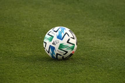 Oct 3, 2020; Dallas, Texas, USA;  Closeup of an MLS soccer ball before the match between the Columbus Crew and FC Dallas at Toyota Stadium. Mandatory Credit: Kevin Jairaj-USA TODAY Sports