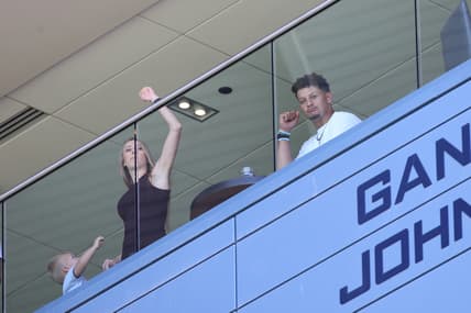 Jun 12, 2021; Kansas City, Kansas, USA;  Kansas City Chiefs quarterback Patrick Mahomes watches the match between Sporting Kansas City and Austin FC at Children's Mercy Park. Mandatory Credit: Gary Rohman-USA TODAY Sports