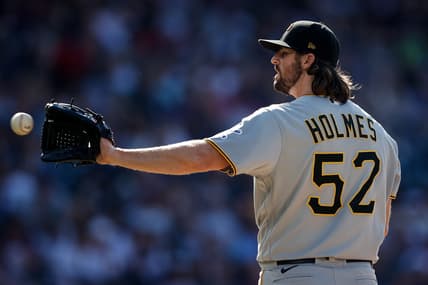Jun 28, 2021; Denver, Colorado, USA; Pittsburgh Pirates relief pitcher Clay Holmes (52) catches a return ball in the sixth inning against the Colorado Rockies at Coors Field. Mandatory Credit: Isaiah J. Downing-USA TODAY Sports