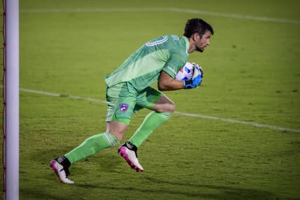 Jun 27, 2021; Frisco, Texas, USA; FC Dallas goalkeeper Jimmy Maurer (20) in action during the game between FC Dallas and the New England Revolution at Toyota Stadium. Mandatory Credit: Jerome Miron-USA TODAY Sports