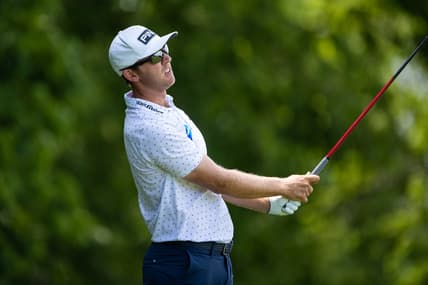 Jul 18, 2021; Nicholasville, Kentucky, USA; Seamus Power hits his tee shot on the third hole during the final round of the Barbasol Championship golf tournament. Mandatory Credit: Jordan Prather-USA TODAY Sports