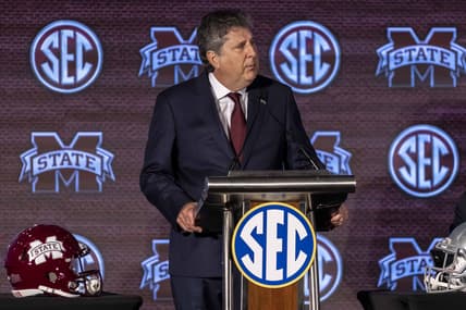 Jul 21, 2021; Hoover, Alabama, USA; Mississippi State Bulldogs head coach Mike Leach speaks to the media during SEC Media Days at Hyatt Regency Birmingham. Mandatory Credit: Vasha Hunt-USA TODAY Sports