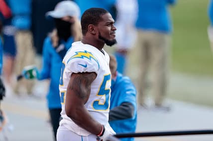 Nov 1, 2020; Denver, Colorado, USA; Los Angeles Chargers middle linebacker Denzel Perryman (52) in the third quarter against the Denver Broncos at Empower Field at Mile High. Mandatory Credit: Isaiah J. Downing-USA TODAY Sports
