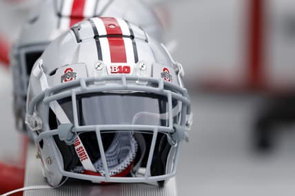Apr 17, 2021; Columbus, Ohio, USA; Ohio State Buckeyes helmet during the annual spring game at Ohio Stadium. Mandatory Credit: Joseph Maiorana-USA TODAY Sports