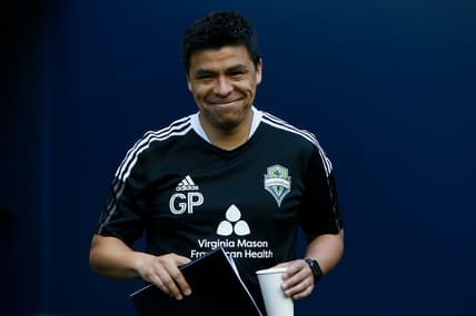 Jul 7, 2021; Seattle, Washington, USA; Seattle Sounders FC assistant coach Gonzalo Pineda before the start of a game against the Houston Dynamo at Lumen Field. Mandatory Credit: Jennifer Buchanan-USA TODAY Sports