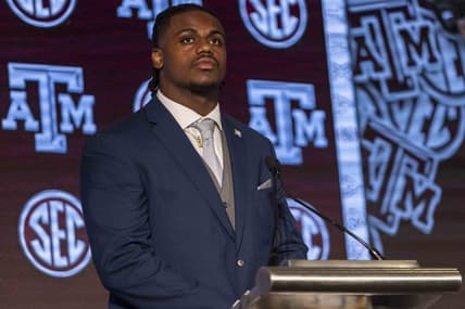 Jul 21, 2021; Hoover, Alabama, USA; Texas A&M Aggies defensive lineman DeMarvin Leal talks with the media during SEC Media Days at Hyatt Regency Birmingham. Mandatory Credit: Vasha Hunt-USA TODAY Sports
