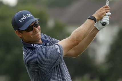 Jul 23, 2021; Blaine, Minnesota, USA; Adam Schenk tees off from the 4th hole during the second round of the 3M Open golf tournament. Mandatory Credit: Bruce Kluckhohn-USA TODAY Sports