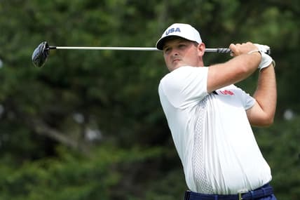 Jul 31, 2021; Tokyo, Japan; Patrick Reed (USA) tees off on the third hole during round three of the men's individual stroke play of the Tokyo 2020 Olympic Summer Games at Kasumigaseki Country Club. Mandatory Credit: Kyle Terada-USA TODAY Sports