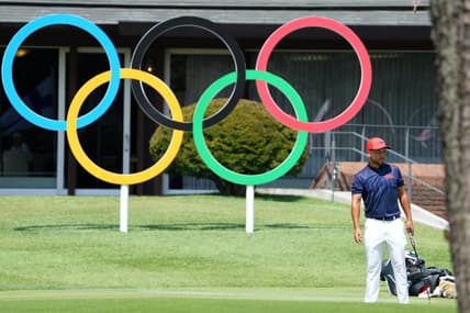 Aug 1, 2021; Tokyo, Japan; Xander Schauffele (USA) looks on from the practice putting green during the final round of the men's individual stroke play of the Tokyo 2020 Olympic Summer Games at Kasumigaseki Country Club. Mandatory Credit: Kyle Terada-USA TODAY Sports